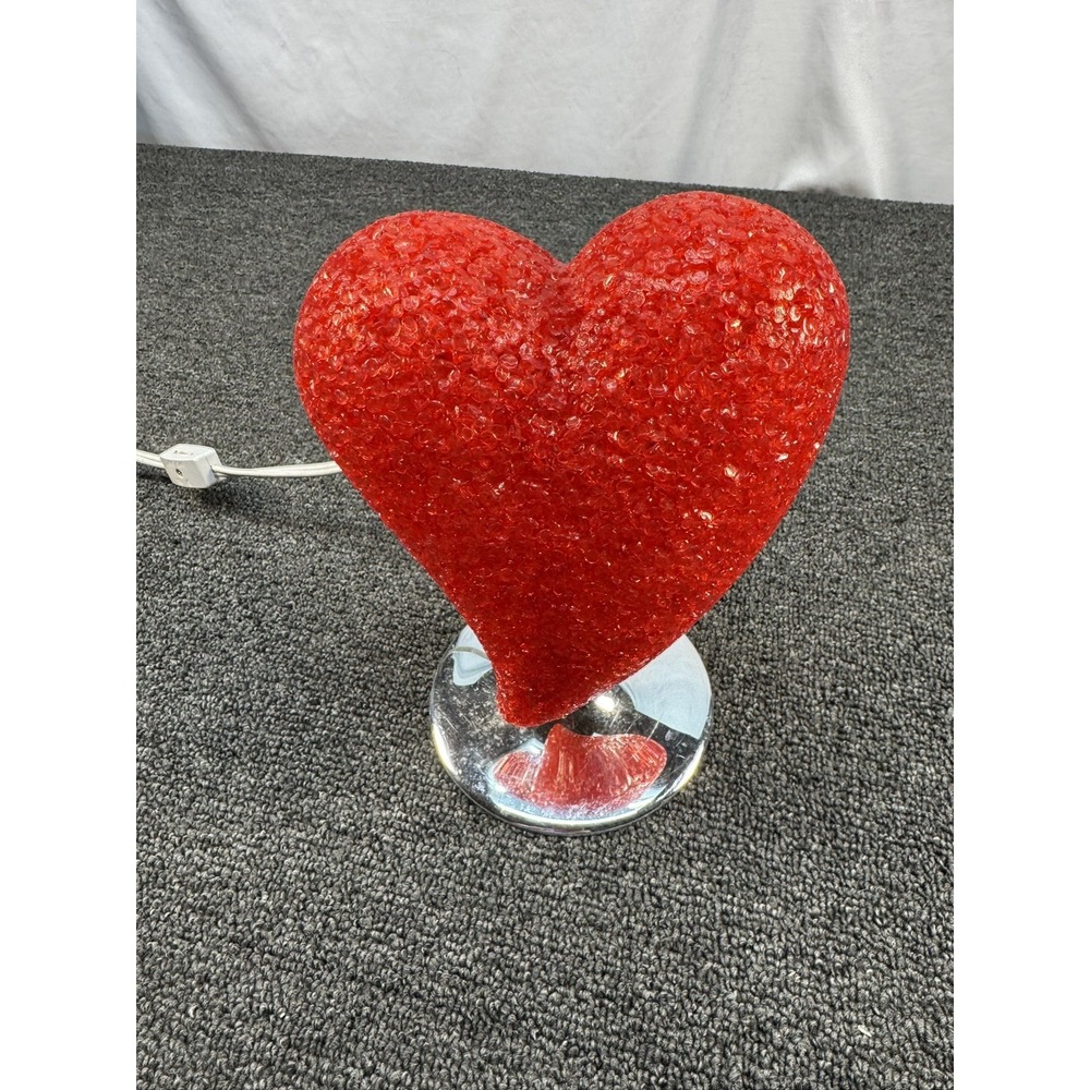 Vintage Red Heart Textured Accent Lamp Plastic Chrome Base Retro Valentine